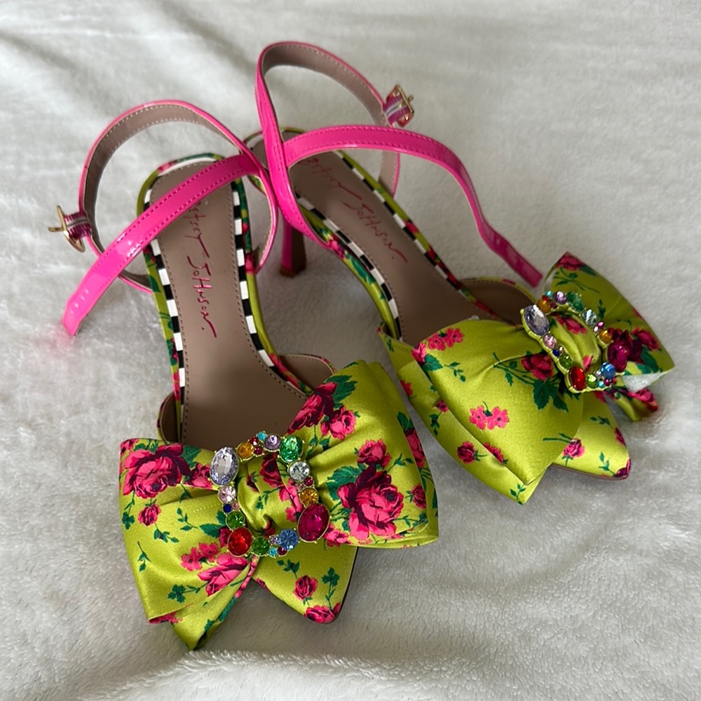 Betsey Johnson Pink and Green Floral Heels